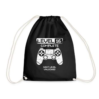 16th Birthday 16 Years Gamer Level Complete - Drawstring Bag - black - Front