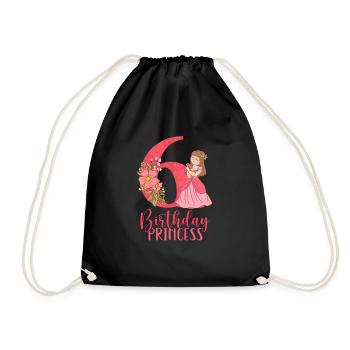 Birthday princess turns six years old - Drawstring Bag - black - Front