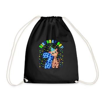 Children's Birthday Boy 7 years old Giraffe - Drawstring Bag - black - Front