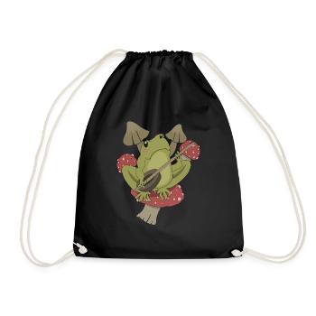 Cottagecore Frosch mit Gitarre Banjo Pilze lustig - Turnbeutel - Schwarz - Vorne