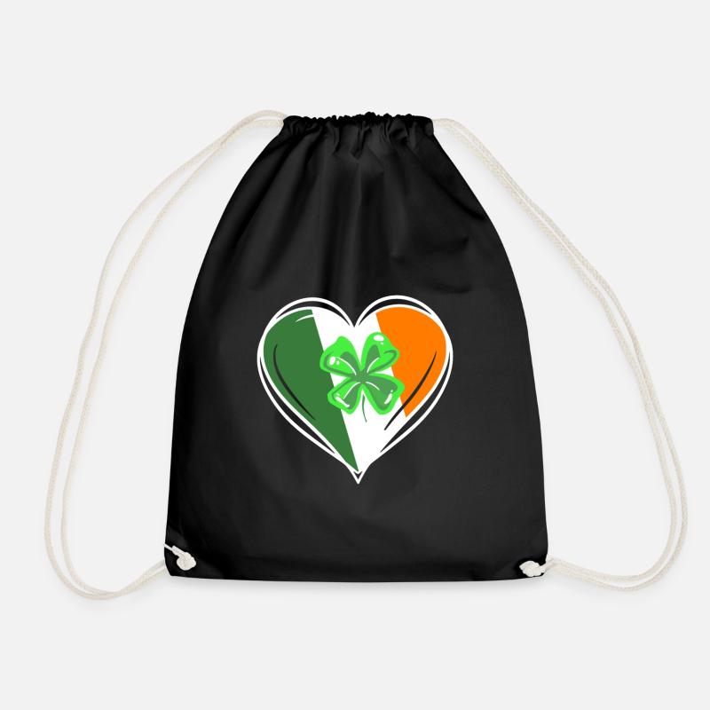 St Patrick's Day Heart Cloverleaf - Drawstring Bag - black