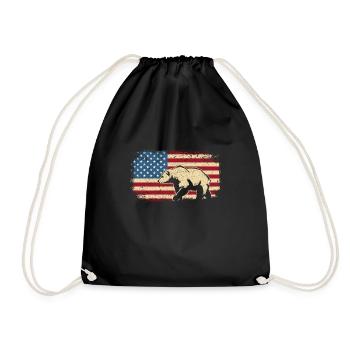 USA Flag Patriotic American Bear Hunter Hunting - Drawstring Bag - black - Front