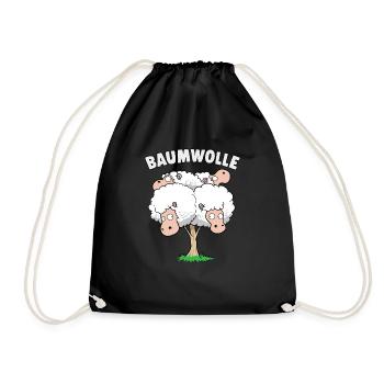 Baumwolle Schafe am Baum Wortwitz - Turnbeutel - Schwarz - Vorne