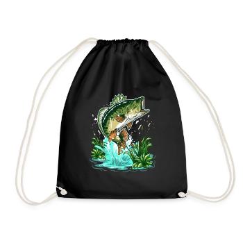 Bass Fisherman Large Mouth Bass Fishing - Drawstring Bag - black - Front