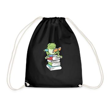 Kawaii Bücher Frosch Tee Kaffee - Turnbeutel - Schwarz - Vorne
