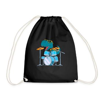 Funny Dinosaur Drums Gift - Drawstring Bag - black - Front