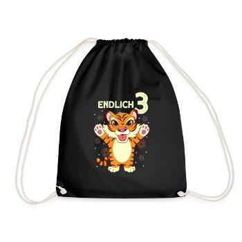 Endlich 3 - Tiger 3. Geburtstag - Turnbeutel - Schwarz - Vorne