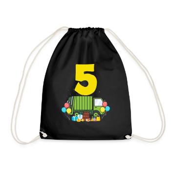 5th Birthday Boy 5 Years Garbage Truck Birthday - Drawstring Bag - black - Front