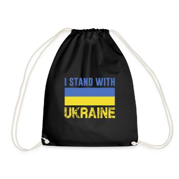 I stand with Ukraine Ukrainische Flagge Frieden - Turnbeutel - Schwarz - Vorne