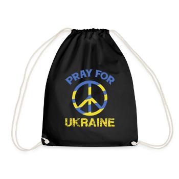 Pray for Ukraine Friedenssymbol in blau und gelb - Turnbeutel - Schwarz - Vorne