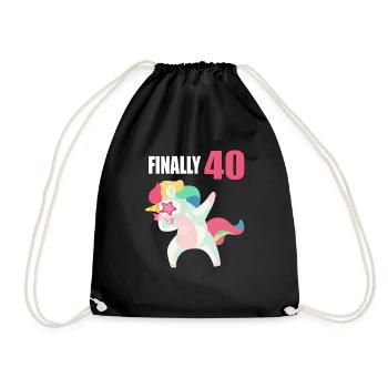 40. Geburtstag Endlich 40 Einhorn Dabbing Geschenk - Turnbeutel - Schwarz - Vorne