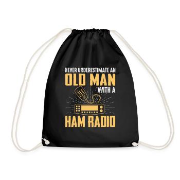 Never Underestimate an Old Man with a Ham Radio ha - Drawstring Bag - black - Front