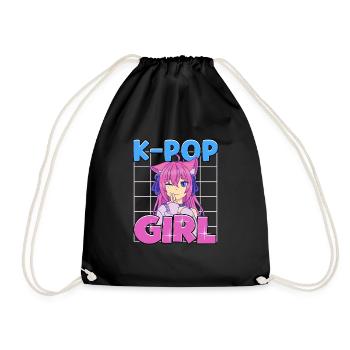K-Pop Girl K-Drama Kpop - Drawstring Bag - black - Front