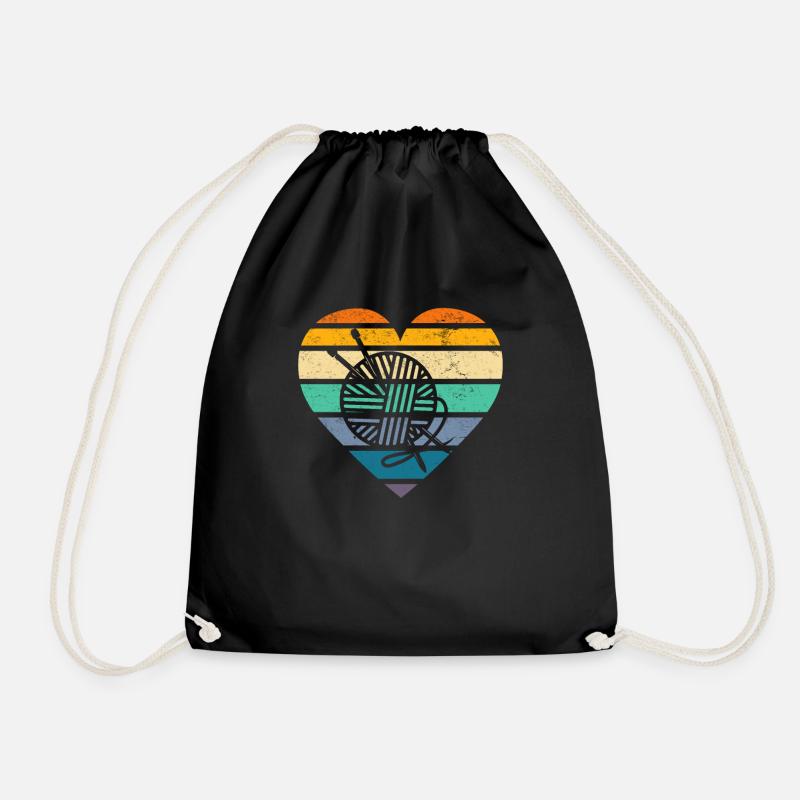Retro Knitting Knitting Needle Knitting Needle Knitting - Drawstring Bag - black