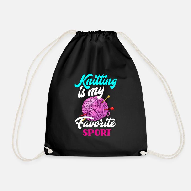 Knitting Knitting Needle Knitting Needle Knitting - Drawstring Bag - black