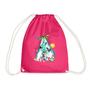 Lustiger Spruch Katze UFO Alien Katzenliebe - Turnbeutel - Fuchsia - Vorne
