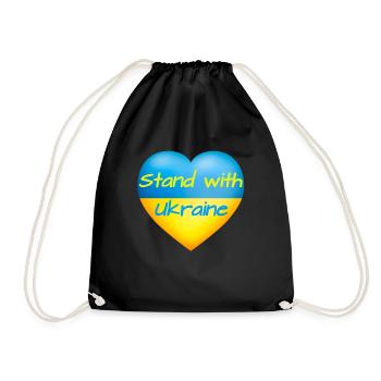 Stand with Ukraine Heart yellow blue flag Ukraine - Drawstring Bag - black - Front