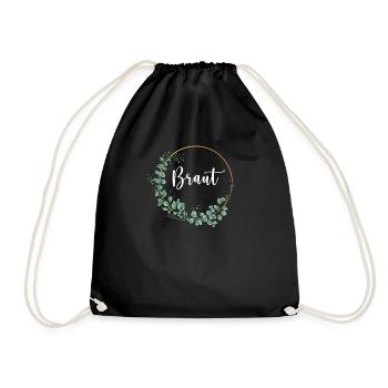 Braut I Blumenkranz Hochzeit Boho Stil Eukalyptus - Turnbeutel - Schwarz - Vorne