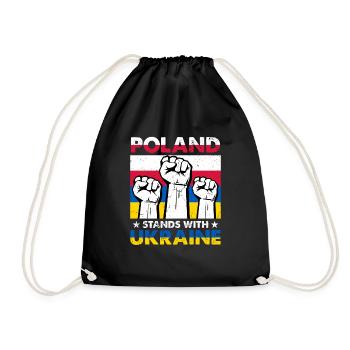 I Stand With Ukraine Poland Stands With Ukraine - Drawstring Bag - black - Front