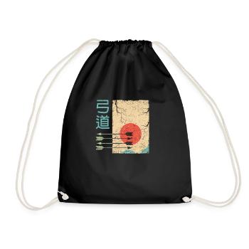 Retro Japanisch Bogenschießen Kyudo Bogen & Pfeil - Turnbeutel - Schwarz - Vorne