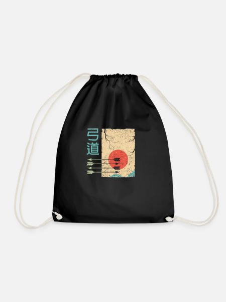 Retro Japanisch Bogenschießen Kyudo Bogen & Pfeil - Turnbeutel - Schwarz