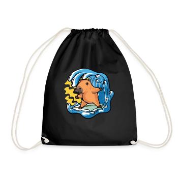 Capybara Nagetier Surfer Surfen Wellen - Turnbeutel - Schwarz - Vorne