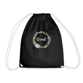 Braut I Blumenkranz Hochzeit Boho Stil Eukalyptus - Turnbeutel - Schwarz - Vorne