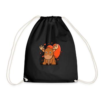 Cute Moose With Hearts Deer Lovers Valentine's Day - Drawstring Bag - black - Front