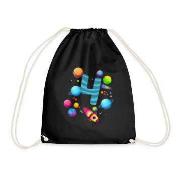 4th Birthday Boys 4 Years Planet Birthday - Drawstring Bag - black - Front