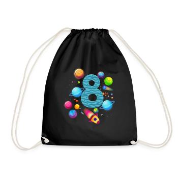 8th Birthday Boys 8 Years Planet Birthday - Drawstring Bag - black - Front