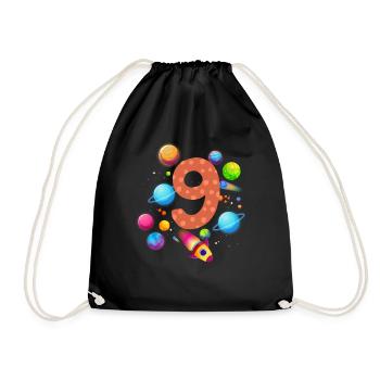 9th Birthday Boys 9 Years Planet Birthday - Drawstring Bag - black - Front