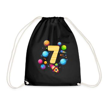 7th Birthday Boys 7 Years Planet Birthday - Drawstring Bag - black - Front