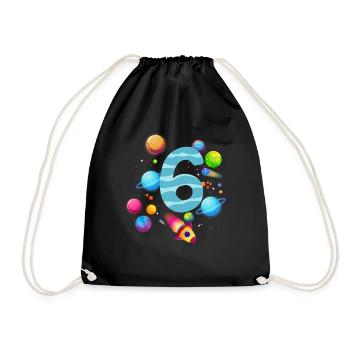 6th Birthday Boys 6 Years Planet Birthday - Drawstring Bag - black - Front