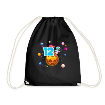 12th Birthday Boys 12 Years Planet Birthday - Drawstring Bag - black - Front