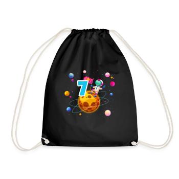 7th Birthday Boys 7 Years Planet Birthday - Drawstring Bag - black - Front