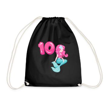 10th Birthday Girl 10 Years Mermaid Party - Drawstring Bag - black - Front
