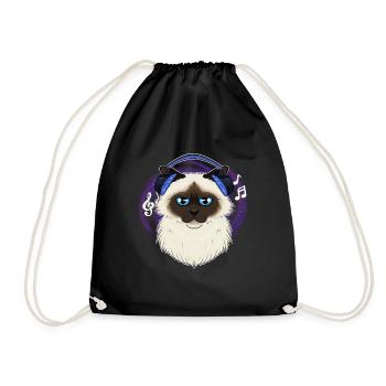 Cute Birman Cat I Music Lover I Headphones - Turnbeutel - Schwarz - Vorne