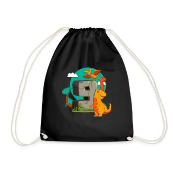 9th Birthday 9 Years Dino Dinosaur Fan - Drawstring Bag - black - Front