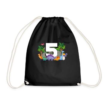 5th Birthday 5 Years Dino Dinosaur Fan - Drawstring Bag - black - Front