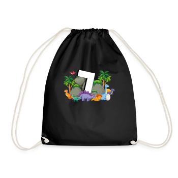 7th Birthday 7 Years Dino Dinosaur Fan - Drawstring Bag - black - Front