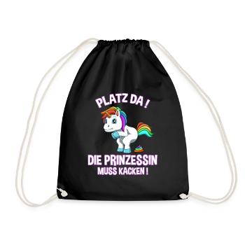 Ich muss kacken - Prinzessin Einhorn Kacken - Turnbeutel - Schwarz - Vorne