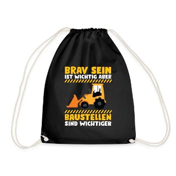 Bagger und Baustellen - Turnbeutel - Schwarz - Vorne