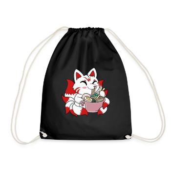 Cute Kitsune Ramen Japanese Noodles Kawaii - Drawstring Bag - black - Front