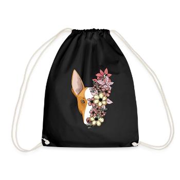 Podenco Ibicenco Dog With Flowers - Drawstring Bag - black - Front