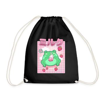 Funny Frog strawberry milk Cool Amphibian Lover - Drawstring Bag - black - Front
