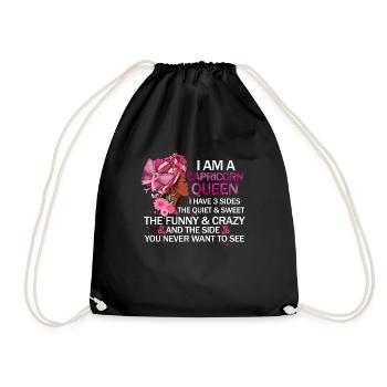 Capricorn Black Queen 3 Sides April Women Birthday - Drawstring Bag - black - Front