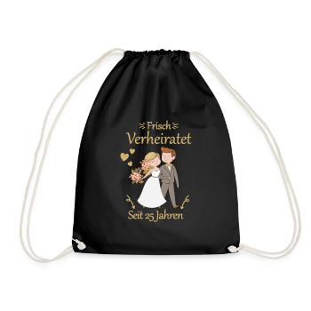 25 Jahre Verheiratet Silberhochzeit Geschenk - Turnbeutel - Schwarz - Vorne