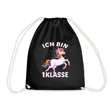Einschulung süßes Einhorn Ich bin 1. Klasse - Turnbeutel - Schwarz - Vorne