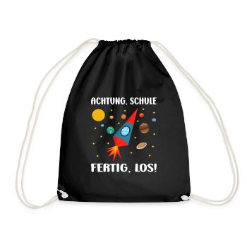 Einschulung Junge Rakete Schultüte Schulanfänger - Turnbeutel - Schwarz - Vorne