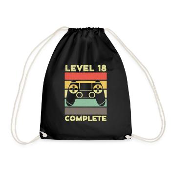 Level 18 Complete 18 years 18th birthday - Drawstring Bag - black - Front